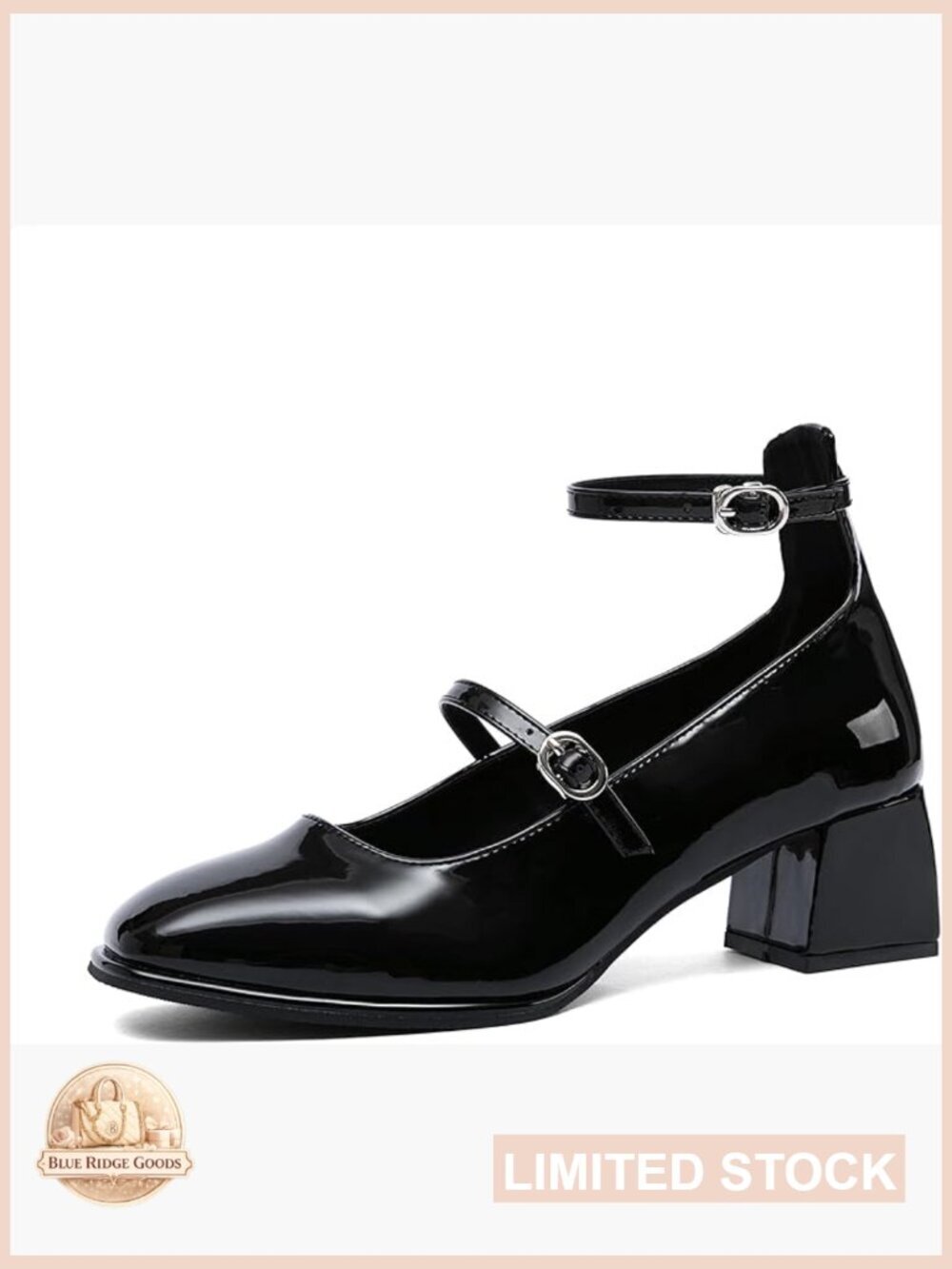 Chunky Heel Mary Jane Pumps - Square Toe Patent Leather Block Heel Dress Shoes
